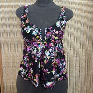 Lands' End Black Floral Empire-Waist Camisole Tank Top